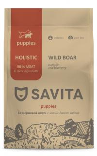 Сухой Беззерновой корм Savita puppy, для щенков с мясом дикого кабана