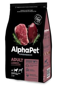 Сухой полнорационный корм AlphaPet Superpremium с говядиной и потрошками для взрослых собак средних пород