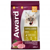Сухой корм AWARD Hairball & Indoor для взрослых кошек для выведения шерсти с уткой и индейкой с добавлением зеленой чечевицы и Юкки Шидигера